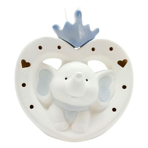 Ingrosso e Risparmio Gastgeschenk Taufe Kind 1 Stück LED Lampe Herz mit Elefant Krone Duftspender Harz Details Hellblau Junge Geburt Jungen Günstig elegant von Ingrosso e Risparmio