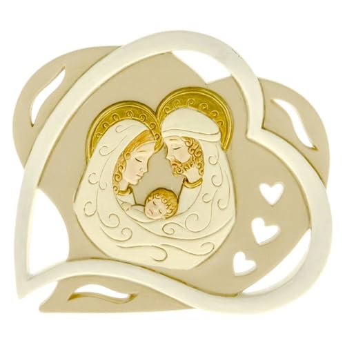 Ingrosso e Risparmio Gastgeschenk zur Taufe, 1 Stück, ovales Tischsymbol, geflochtenes Herz aus Kunstharz, mit Heiliger Familie, Geschenkidee zur Geburt, Heiliges Kind, Mädchen von Ingrosso e Risparmio