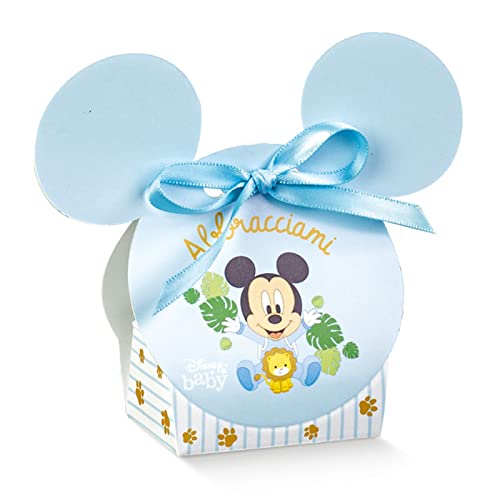 Ingrosso e Risparmio Set mit 12 Schachteln für hellblaue Konfektschachteln in Form eines Mickey-Maus-Kopfes mit erhöhten Ohren, für Geburt, Junge von Ingrosso e Risparmio