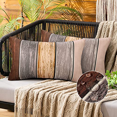 Kissenbezug 50x30 2er Set Streifen Kissenbezüge 30 x 50 Kissenhülle Leinenoptik Kissenbezug Braun Grau Rustikalem Holz Streifen Dekokissen Deko Couchkissen Bezug für Couch Wohnzimmer Schlafzimmer von Inhobbok