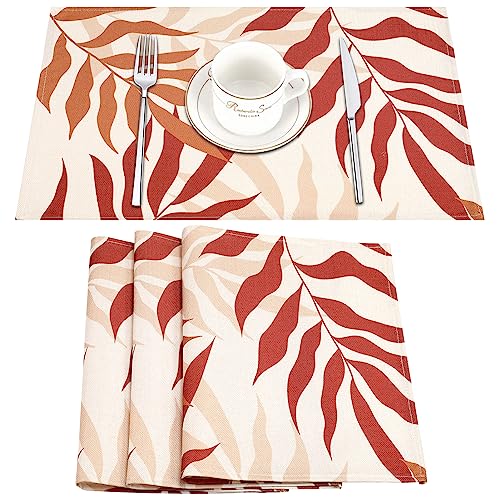 Platzsets Tischsets Polyester Rot Braun Abstrakte Blätter Bunte Tischsets Waschbare Stoff Platzdeckchen Tisch Platzset für Cafe Hause Esszimmer Küchen Dekorationen Abwischbar Esstischmatten 45x32cm von Inhobbok