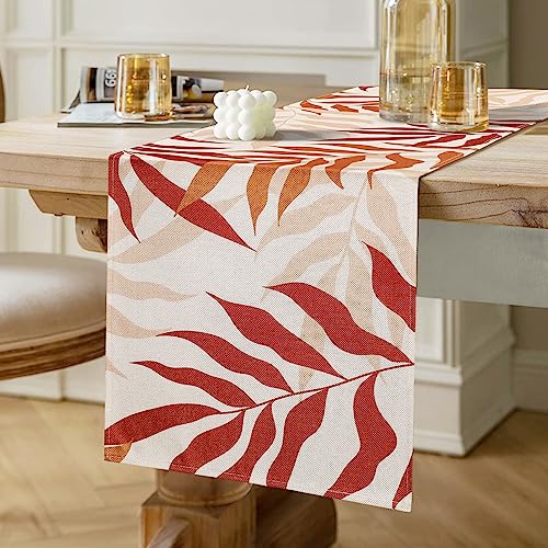 Tischläufer Modern Tischläufer Orange Tischläufer Rot Braun Blätter Polyester Tischläufer Rechteckige Dekoration Tabletop Dekor für Drinnen Draußen Urlaub Party Picknick Küche Wohnzimmer Dekor 40x140 von Inhobbok