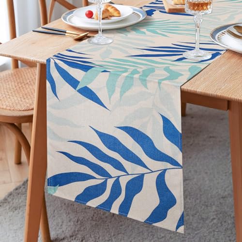 Tischläufer Modern Tischläufer Schmal Tischläufer Blau Blätter Tischläufer Modern Wohnzimmer Tischläufer Hellblau Tischläufer Esstisch Dekoration für Festival Bankett Party Kommode Wohnzimmer 33x183 von Inhobbok