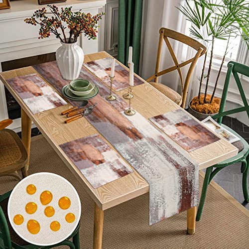 Tischläufer Modern Wohnzimmer 40x140cm und Platzsets Tischsets Abwaschbar Braun und Grau Polyester Tischdecke Vintage 4er Set Tischläufer Landhausstil Tischläufer Outdoor Wetterfest Platzset von Inhobbok