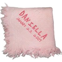 Baumwolle Baby Afghan Decke in Rosa, Blau Oder Weiß Mit Namen Und Geburtsdatum Stickerei - Bestickt Personalisiert von InitialImpressions