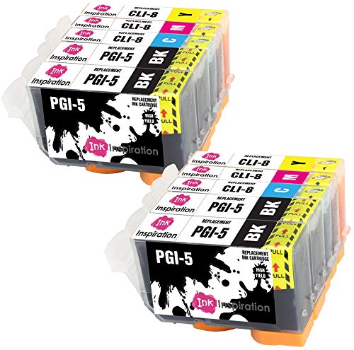 Ink Inspiration® Ersatz für Canon PGI-5 CLI-8 Druckerpatronen 10er-Pack, kompatibel mit Canon Pixma iX4000 iX5000 iP3300 iP3500 MP510 MP520 MX700, Schwarz/Cyan/Magenta/Gelb von Ink Inspiration