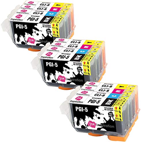 Ink Inspiration® Ersatz für Canon PGI-5 CLI-8 Druckerpatronen 12er-Pack, kompatibel mit Canon Pixma iX4000 iX5000 iP3300 iP3500 MP510 MP520 MX700, Schwarz/Cyan/Magenta/Gelb von Ink Inspiration