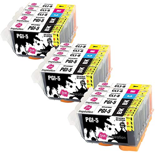 Ink Inspiration® Ersatz für Canon PGI-5 CLI-8 Druckerpatronen 15er-Pack, kompatibel mit Canon Pixma iX4000 iX5000 iP3300 iP3500 MP510 MP520 MX700, Schwarz/Cyan/Magenta/Gelb von Ink Inspiration