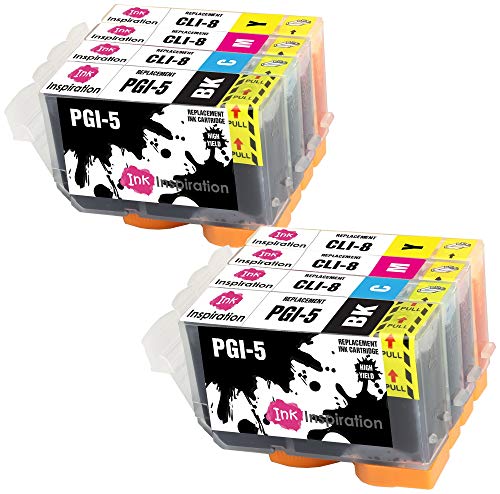 Ink Inspiration® Ersatz für Canon PGI-5 CLI-8 Druckerpatronen 8er-Pack, kompatibel mit Canon Pixma iX4000 iX5000 iP3300 iP3500 MP510 MP520 MX700, Schwarz/Cyan/Magenta/Gelb von Ink Inspiration