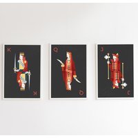 Rotes Spielkarten Wand-Kunst-Set Berittene Jack, Queen, King Prints Rotes Spielkarten Wand-Kunst-Set Berittene Jack, Queen, King Prints von InkCasket