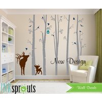 Aufkleber Birke Mit Elch Und Kitz, 5 Birken Aufkleber, Birkenbaum Set, Modernes Kinderzimmer, Kinderzimmer Waldmotiv von InkSprouts