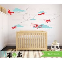Flugzeug Aufkleber, Doppeldecker Große Transportmittel Sky's The Limit, Moderne Kinderzimmer, Kinderzimmer Baby Aufkleber von InkSprouts