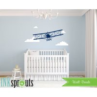 Flugzeug Aufkleber, Großer Doppeldecker Transportmittel, Modernes Kinderzimmer, Kinderzimmer Baby von InkSprouts