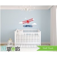 Flugzeug Mit Namen Aufkleber, Doppeldecker Großraum Doppeldecker, Luftfahrt, Transportmittel Sky's The Limit, Moderne Kinderzimmer, Kinderzimmer von InkSprouts