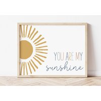 Jungs Kinderzimmer Wand Kunstdruck Landschaft, Boy Zimmer, You Are My Sunshine, Blau, Gedruckt Und Versandt von InkWoodAndPaper