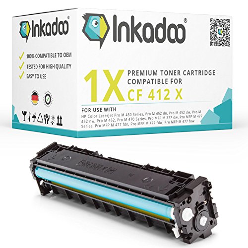 Premium Ersatz-Toner HP 412X, 412A, CF-412X, CF-412A | 2.300 Seiten - Drucker-Kartusche in Gelb | Kompatible Drucker HP Color Laserjet Pro M450, MFP M 377 dw, M452 & M470 & MFP M 477 Series von Inkadoo