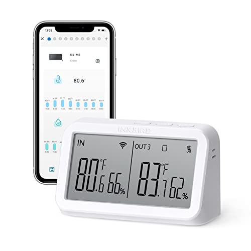 Inkbird IBS-M2 WALN Gateway mit Temperatur und Luftfeuchtigkeit Sensor, App Steuerung, Großem LCD Bildschirm, Funktioniert mit Drahtlosen und Bluetooth Sensoren für Heim, Gewächshaus von Inkbird