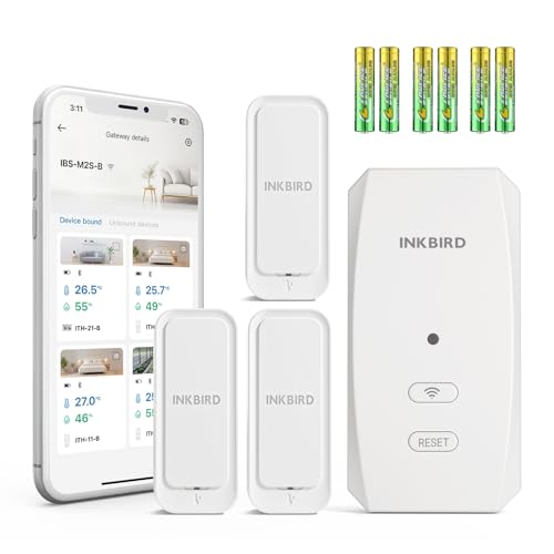 INKBIRD ITH-11-B Bluetooth Temperatursensor, Feuchtigkeitssensor mit IBS-M2S-B Bluetooth Gateway, Temperatur-Feuchtigkeitssensor Ideal für den Innen- und Außenbereich von Inkbird