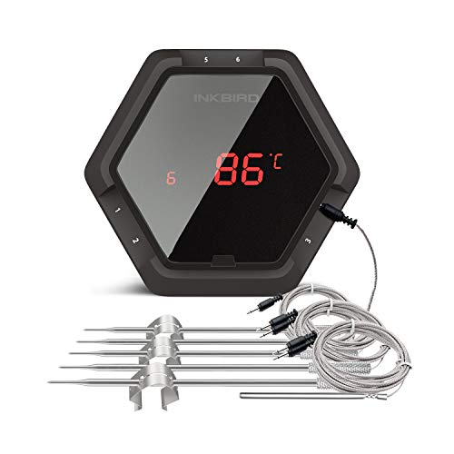 Inkbird Bluetooth Thermometer Grill mit 6 Fühler Magnet für Küche Essen Smoker BBQ Kochen Thermometer iPhone Android Smartphone(IBT-6XS, Schwarz) von Inkbird