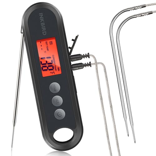 Inkbird Fleischthermometer, USB Wiederaufladbar Digital Fleischthermometer IHT-2XP, IPX5 Wasserfest Kochthermometer, LCD Bildschirm Küchenthermometer für Küche, Grill, BBQ (mit 2 externen Sonden) von Inkbird