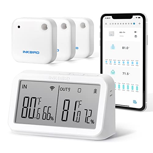 Inkbird IBS-M2 WiFi Gateway Kombi-Set mit 3tlg IBS-TH2 Bluetooth Thermometer Hygrometer, Multi Kanal Anzeige, App Steuerung, Steuerungs Überwachung für Temperatur Luftfeuchtigkeit von Inkbird