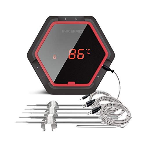 Inkbird IBT-6XS Edelstahldraht Barbecue Ofenthermometer mit Bluetooth Grill Smoker BBQ Kochen Thermometer + Fleisch Temperaturfühlern mit 6 Barbequefühler für iPhone Android Smartphone von Inkbird