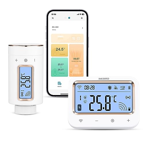 Inkbird IRC-RW1 WLAN Heizkörperthermostat mit Gateway, App-Steuerung, umkehrbarem Bildschirm, 11 Zeitperioden der Temperaturregelung für Wohnzimmer, Badezimmer, Babyzimmer und so weiter. von Inkbird