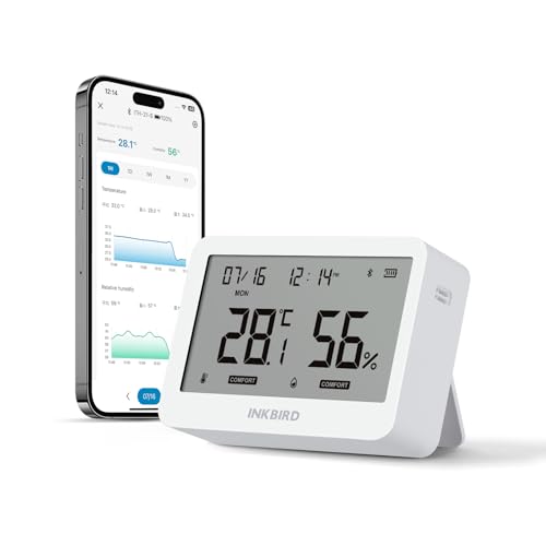 Inkbird ITH-21-B Bluetooth Thermometer Hygrometer, Datenlogger Temperatur Luftfeuchtigkeit mit Batterien, Zwei Anzeigemodi, Hygrometer Thermometer Innen mit App von Inkbird