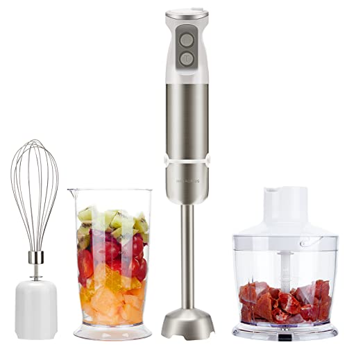 Inkbird Stabmixer Set, 4 in 1 Elektrische Stabmixer mit 6 sechs einstellbaren Stufen, 600 Watt Pürierstab Set mit 600ml Becherglas, Pürier-/Schneebesen, Stabmixer für Babybrei, Suppen und Smoothies von Inkbird