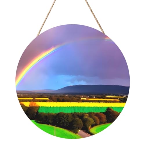 Abend Regenbogen Runde Holztafelmalerei 12 Zoll Exquisite Kunstwerke, umweltfreundliches Holz, eine elegante Wahl für Heimdekoration. von Inkmhztk