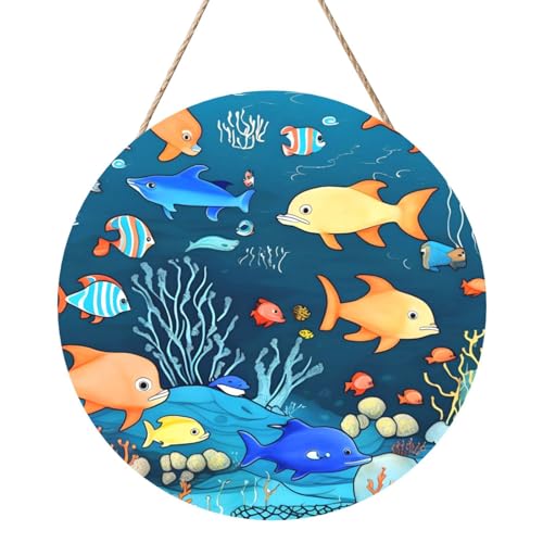 Blaue Unterwasserwelt der Fische, runde Holztafelmalerei, 12 Zoll Exquisites Kunstwerk, umweltfreundliches Holz, eine elegante Wahl für Heimdekoration. Blaue Unterwasserwelt der Fische, runde Holztafelmalerei, 12 Zoll Exquisites Kunstwerk, umweltfreundliches Holz, eine elegante Wahl für Heimdekoration. von Inkmhztk