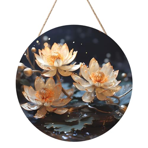Böhmischer weißer Lotus, runde Holztafelmalerei, 12 Zoll Exquisites Kunstwerk, umweltfreundliches Holz, eine elegante Wahl für Heimdekoration. Böhmischer weißer Lotus, runde Holztafelmalerei, 12 Zoll Exquisites Kunstwerk, umweltfreundliches Holz, eine elegante Wahl für Heimdekoration. von Inkmhztk