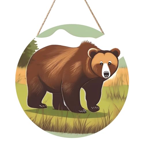 Brown Bear Walking Round Wood Panel Painting 30.5 cm Exquisite Artwork, Environmentally Friendly Wood, A Elegant Choice for Home Decoration. von Inkmhztk