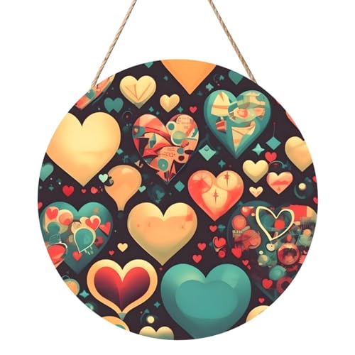 Bunte Herzen runde Holztafelmalerei, 30,5 cm. Exquisites Kunstwerk, umweltfreundliches Holz, eine elegante Wahl für Heimdekoration. Bunte Herzen runde Holztafelmalerei, 30,5 cm. Exquisites Kunstwerk, umweltfreundliches Holz, eine elegante Wahl für Heimdekoration. von Inkmhztk