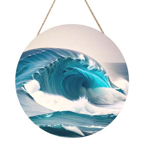 Cartoon Blue Sea Wave Round Wood Panel Painting 30.5 cm Exquisite Artwork, Environmentally Friendly Wood, An Elegant Choice For Home Decoration. von Inkmhztk