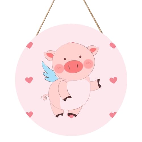 Cartoon Flying Pig Round Wood Panel Painting 30.5 cm Exquisite Artwork, Environmentally Friendly Wood, A Elegant Choice for Home Decoration. von Inkmhztk