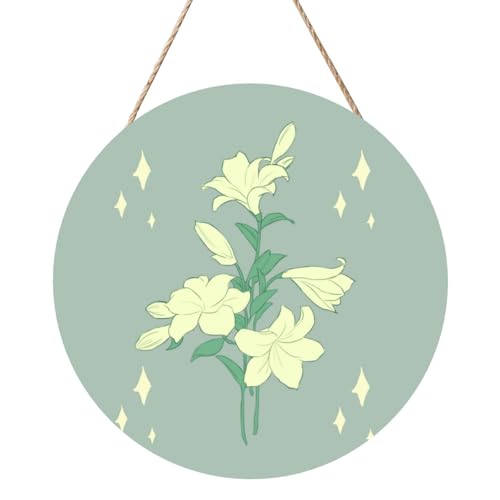Cartoon White Lilies Round Wood Panel Painting 30.5 cm Exquisite Artwork, Environmentally Friendly Wood, An Elegant Choice For Home Decoration. von Inkmhztk