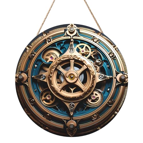 Coole Steampunk-Zahnräder Runde Holzplattenmalerei 12 Zoll Exquisite Kunstwerke, umweltfreundliches Holz, eine elegante Wahl für Heimdekoration. von Inkmhztk