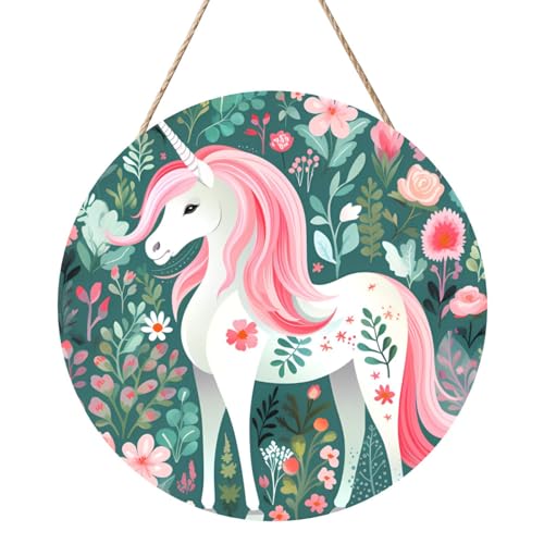 Einhorn mit rosa Haaren, rundes Holzpaneelgemälde, 30,5 cm, exquisites Kunstwerk, umweltfreundliches Holz, eine elegante Wahl für Heimdekoration. Einhorn mit rosa Haaren, rundes Holzpaneelgemälde, 30,5 cm, exquisites Kunstwerk, umweltfreundliches Holz, eine elegante Wahl für Heimdekoration. von Inkmhztk