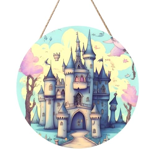 Fairytale Castle Round Wood Panel Painting 30.5 cm Exquisite Artwork, Environmentally Friendly Wood, A Elegant Choice for Home Decoration. von Inkmhztk