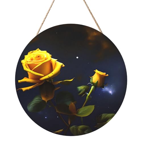 Gelbe Rosen Sternennacht Runde Holztafelmalerei 12 Zoll Exquisites Kunstwerk Umweltfreundliches Holz Eine Elegante Wahl für Heimdekoration von Inkmhztk