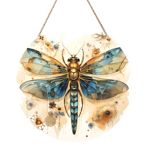 Goldene zarte Libelle auf gelbem Hintergrund, runde Holztafelmalerei, 30,5 cm, exquisites Kunstwerk, umweltfreundliches Holz, eine elegante Wahl für Heimdekoration. Goldene zarte Libelle auf gelbem Hintergrund, runde Holztafelmalerei, 30,5 cm, exquisites Kunstwerk, umweltfreundliches Holz, eine elegante Wahl für Heimdekoration. von Inkmhztk