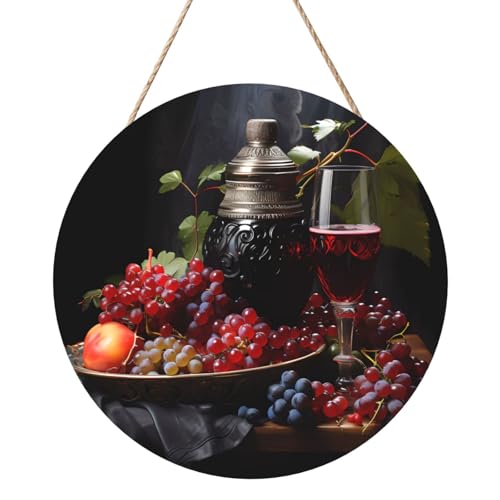 Grapes and Wine Round Wood Panel Painting 30.5 cm Exquisite Artwork, Environmentally Friendly Wood, A Elegant Choice for Home Decoration. von Inkmhztk