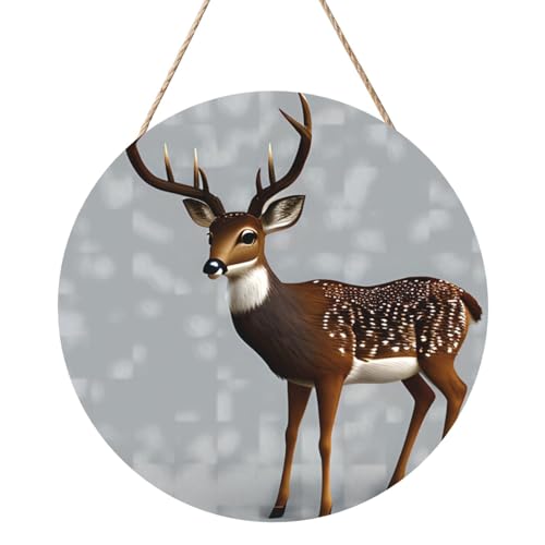 Graue Pflaume Hirsch Runde Holzplatte Malerei 12 Zoll Exquisite Kunstwerke, umweltfreundliches Holz, eine elegante Wahl für Heimdekoration. von Inkmhztk