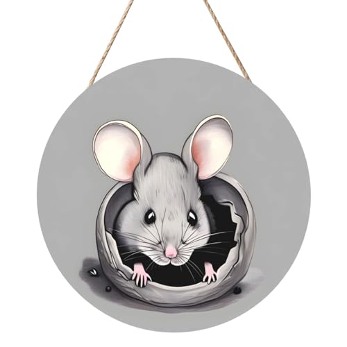 Graue Ratte Runde Holzpaneelmalerei 12 Zoll Exquisite Kunstwerke, umweltfreundliches Holz, eine elegante Wahl für Heimdekoration. von Inkmhztk