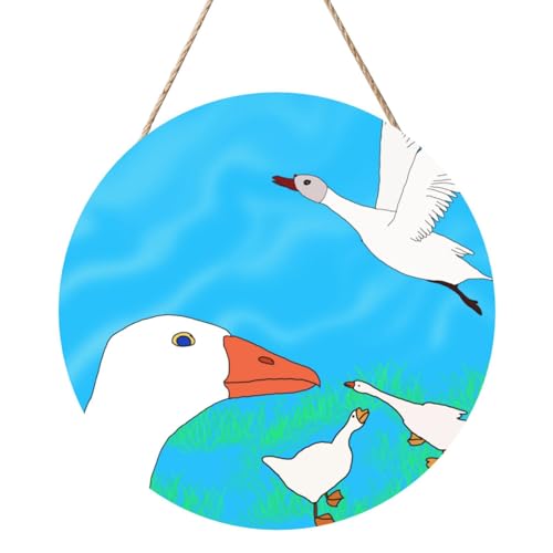 Happy White Goose Round Wood Panel Painting 30.5 cm Exquisite Artwork, Environmentally Friendly Wood, An Elegant Choice For Home Decoration. von Inkmhztk