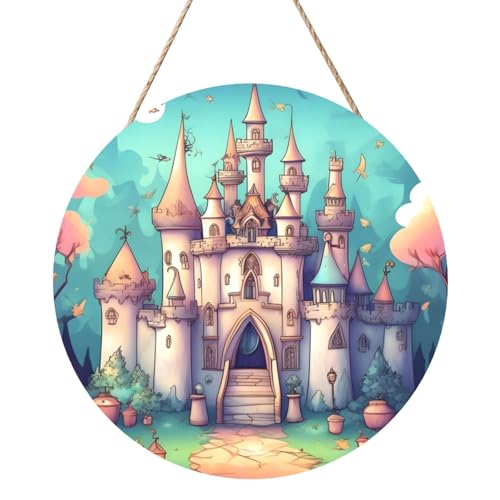 Klassisches Schloss Runde Holztafelmalerei 12 Zoll Exquisite Kunstwerke, umweltfreundliches Holz, eine elegante Wahl für Heimdekoration. von Inkmhztk