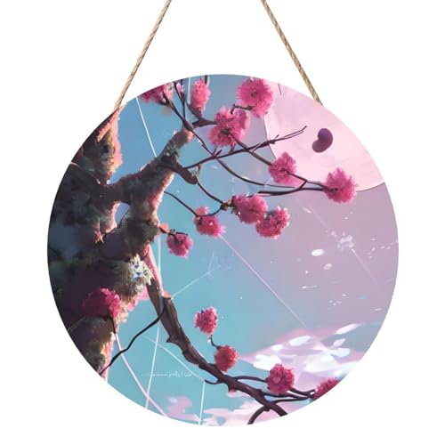 Kleine rosa Blumen runde Holztafelmalerei 12 Zoll Exquisite Kunstwerke, umweltfreundliches Holz, eine elegante Wahl für Heimdekoration. von Inkmhztk