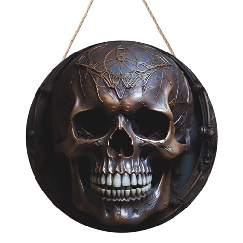 Kupferfarbenes Totenkopfgemälde, rund, 30,5 cm, exquisites Kunstwerk, umweltfreundliches Holz, eine elegante Wahl für Heimdekoration. Kupferfarbenes Totenkopfgemälde, rund, 30,5 cm, exquisites Kunstwerk, umweltfreundliches Holz, eine elegante Wahl für Heimdekoration. von Inkmhztk