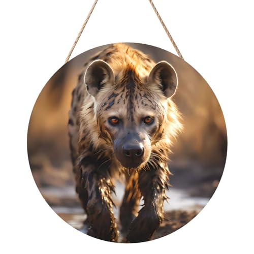 Lone Hyena Runde Holztafelmalerei 12 Zoll Exquisites Kunstwerk Umweltfreundliches Holz Eine Elegante Wahl für Heimdekoration von Inkmhztk